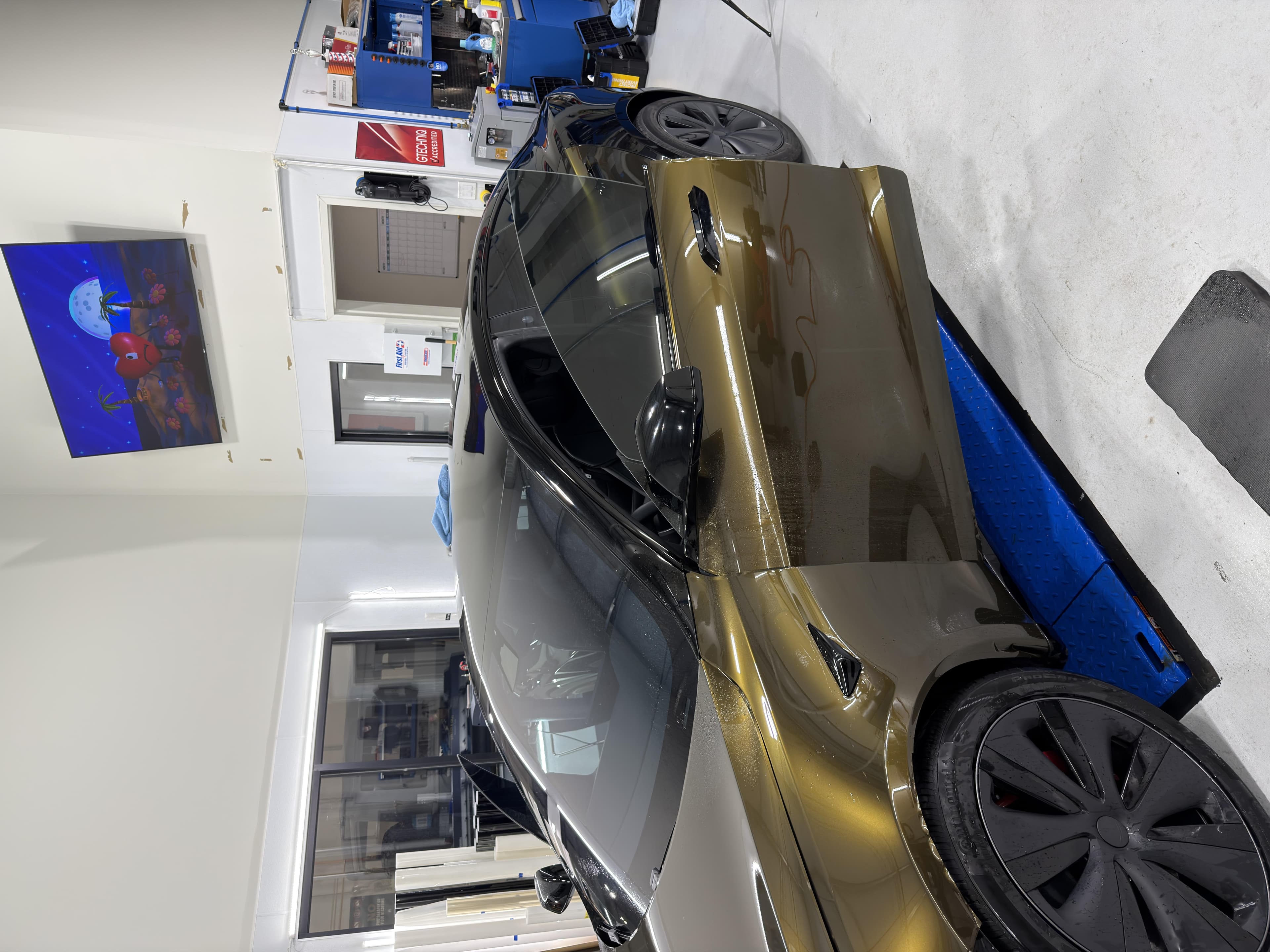 Liquid Tungsten Black Gold Color PPF on Tesla Model S at Essential Auto Styling, hero shot