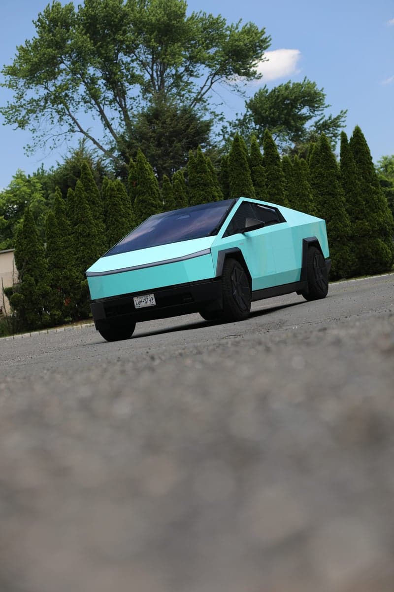 Tiff Blue on a Tesla Cybertruck